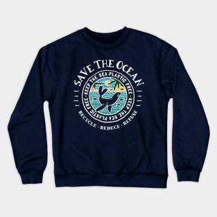 Save The Ocean Sea lion - Keep The Sea Plastic Free - Beach Scene. Crewneck Sweatshirt